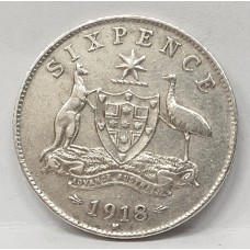 AUSTRALIA 1918 . SIXPENCE . FULL CENTRE DIAMOND